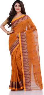 Thumbnail for Desh Bidesh Woven Handloom Pure Cotton Saree (Orange) - Distacart