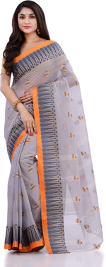 Thumbnail for Desh Bidesh Woven Handloom Pure Cotton Saree (Grey) - Distacart