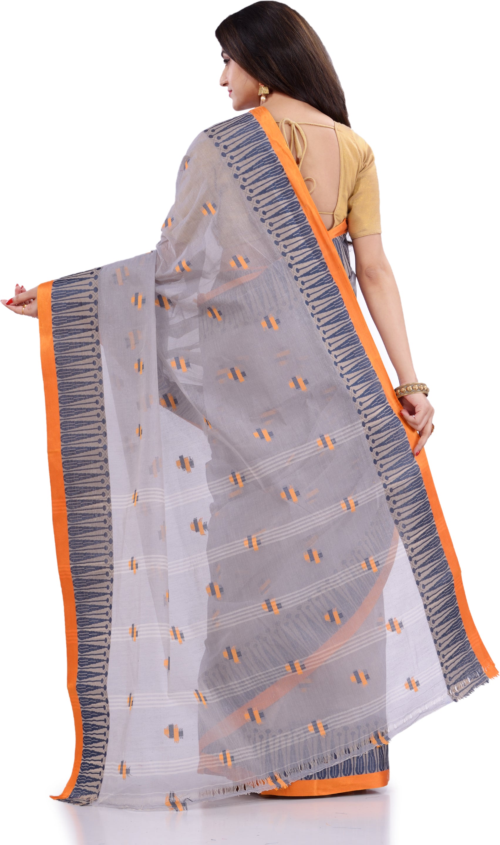 Desh Bidesh Woven Handloom Pure Cotton Saree (Grey) - Distacart