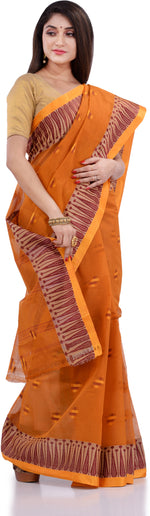 Thumbnail for Desh Bidesh Woven Handloom Pure Cotton Saree (Orange) - Distacart