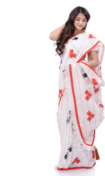 Thumbnail for Desh Bidesh Woven Handloom Cotton Silk Saree (White) - Distacart