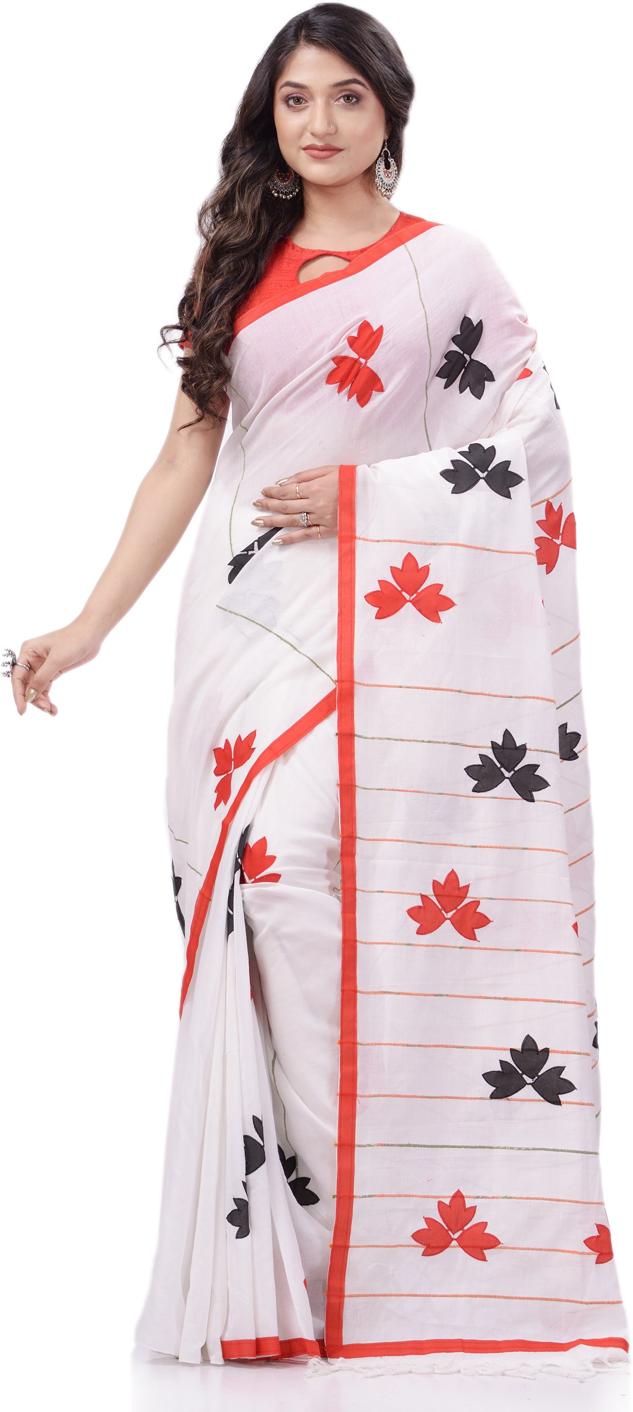 Desh Bidesh Woven Handloom Cotton Silk Saree (White) - Distacart