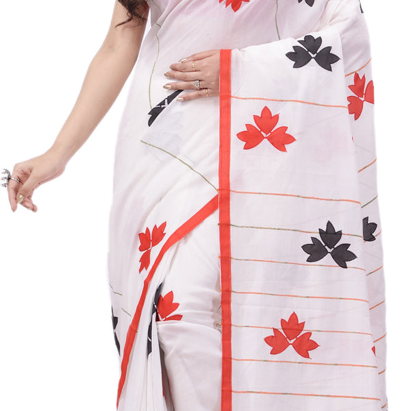 Desh Bidesh Woven Handloom Cotton Silk Saree (White) - Distacart