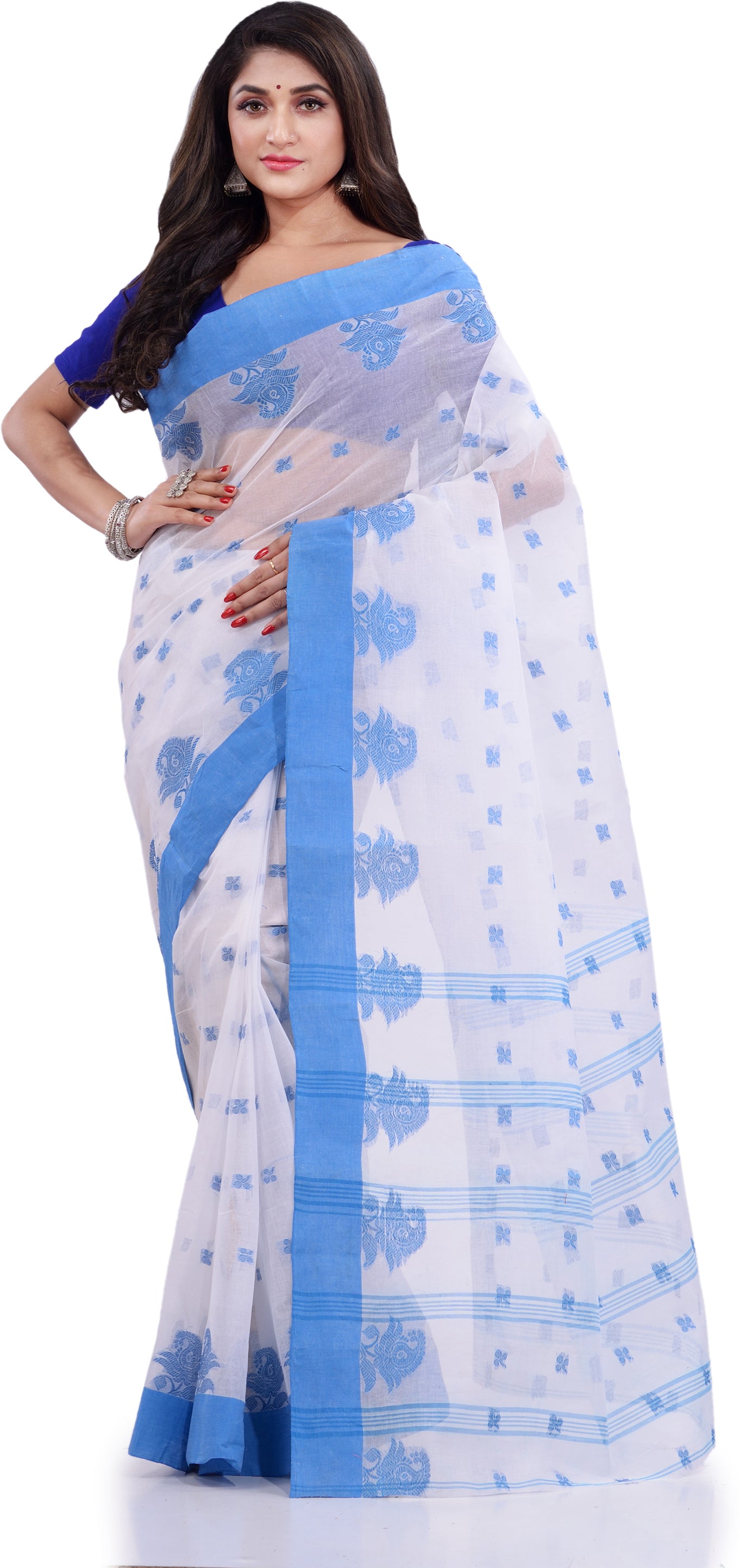 Desh Bidesh Woven Handloom Pure Cotton Saree (Blue) - Distacart