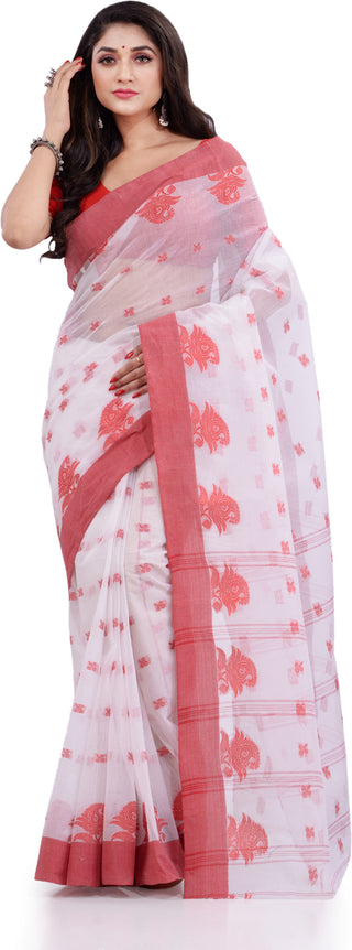 Desh Bidesh Woven Handloom Pure Cotton Saree (White) - Distacart