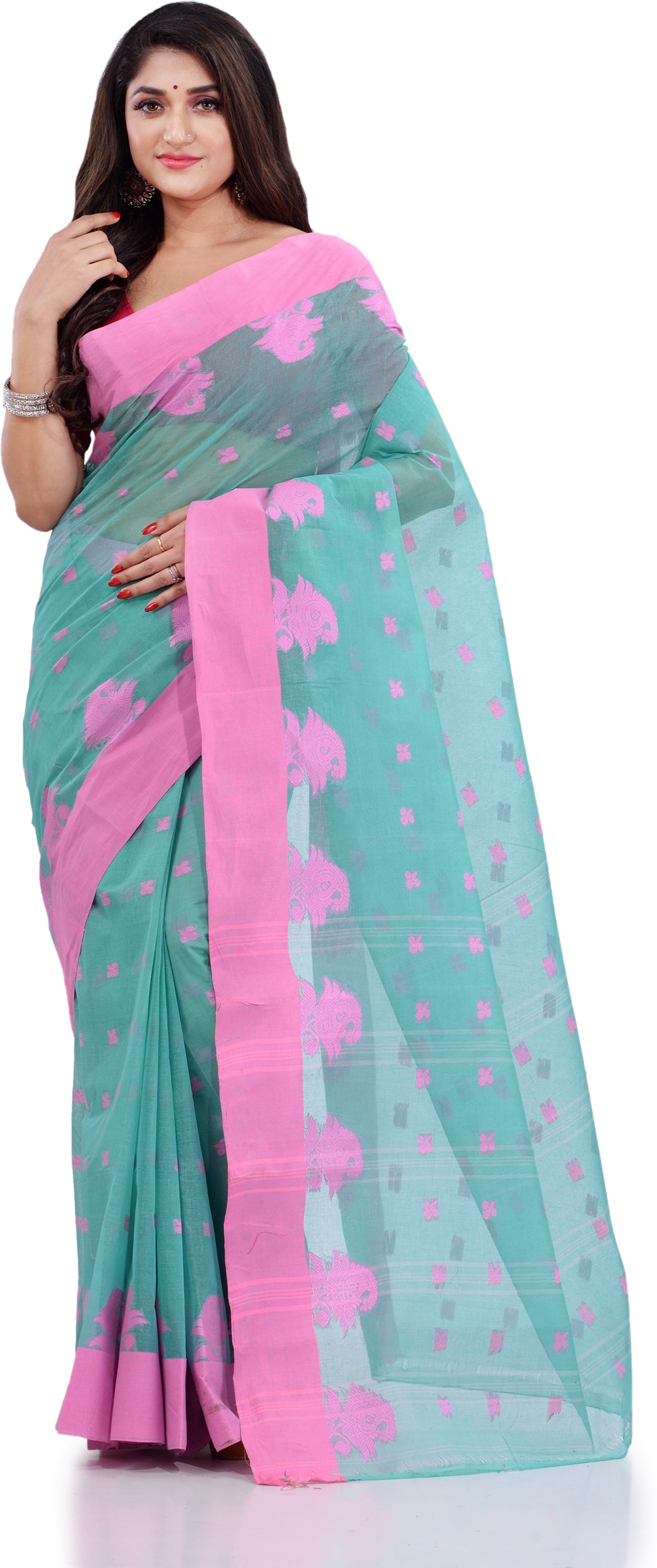Desh Bidesh Woven Handloom Pure Cotton Saree (Light Blue) - Distacart