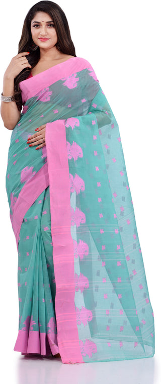 Desh Bidesh Woven Handloom Pure Cotton Saree (Light Blue) - Distacart