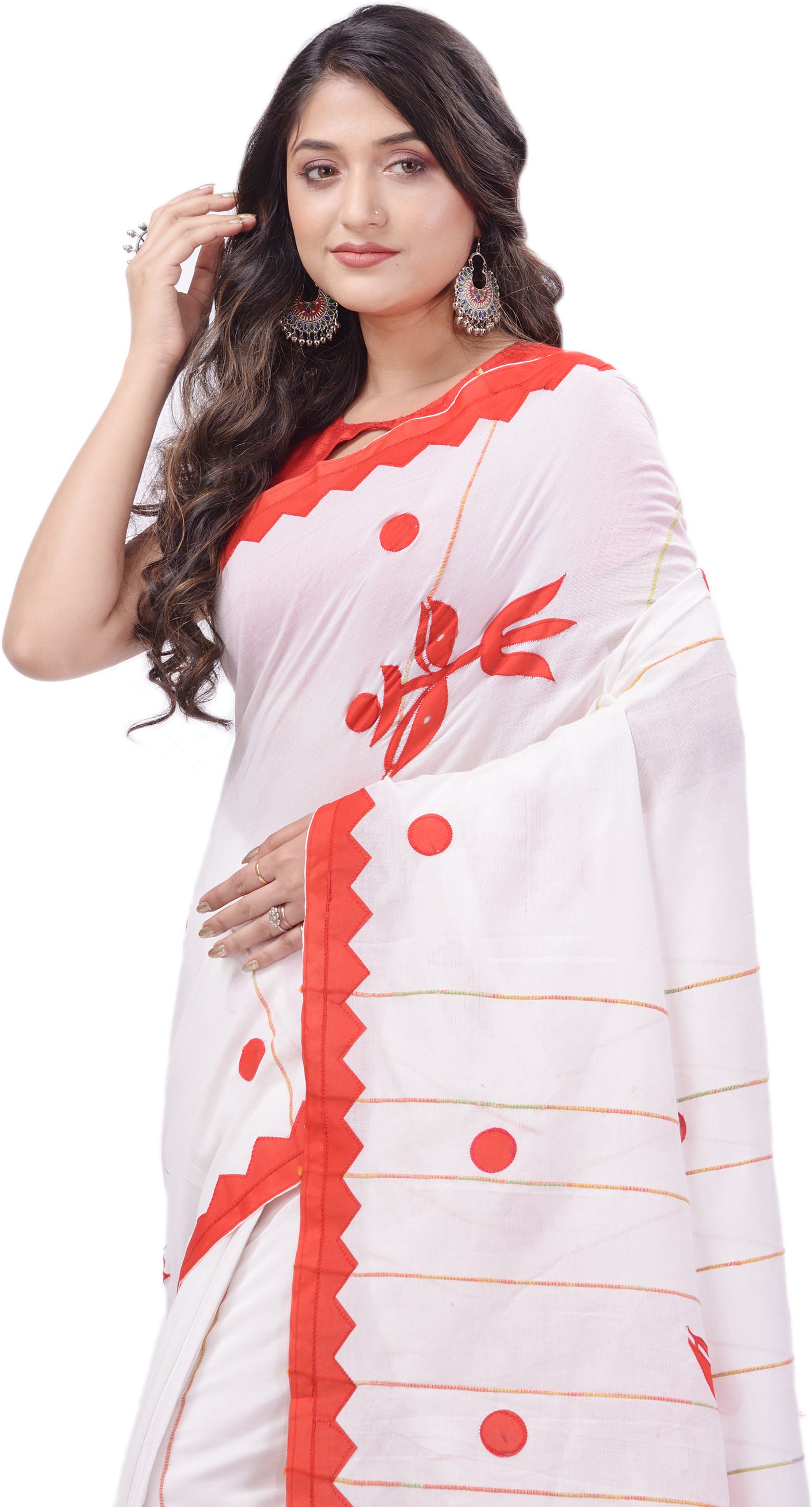 Desh Bidesh Woven Handloom Cotton Silk Saree (White) - Distacart