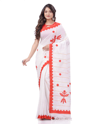 Desh Bidesh Woven Handloom Cotton Silk Saree (White) - Distacart