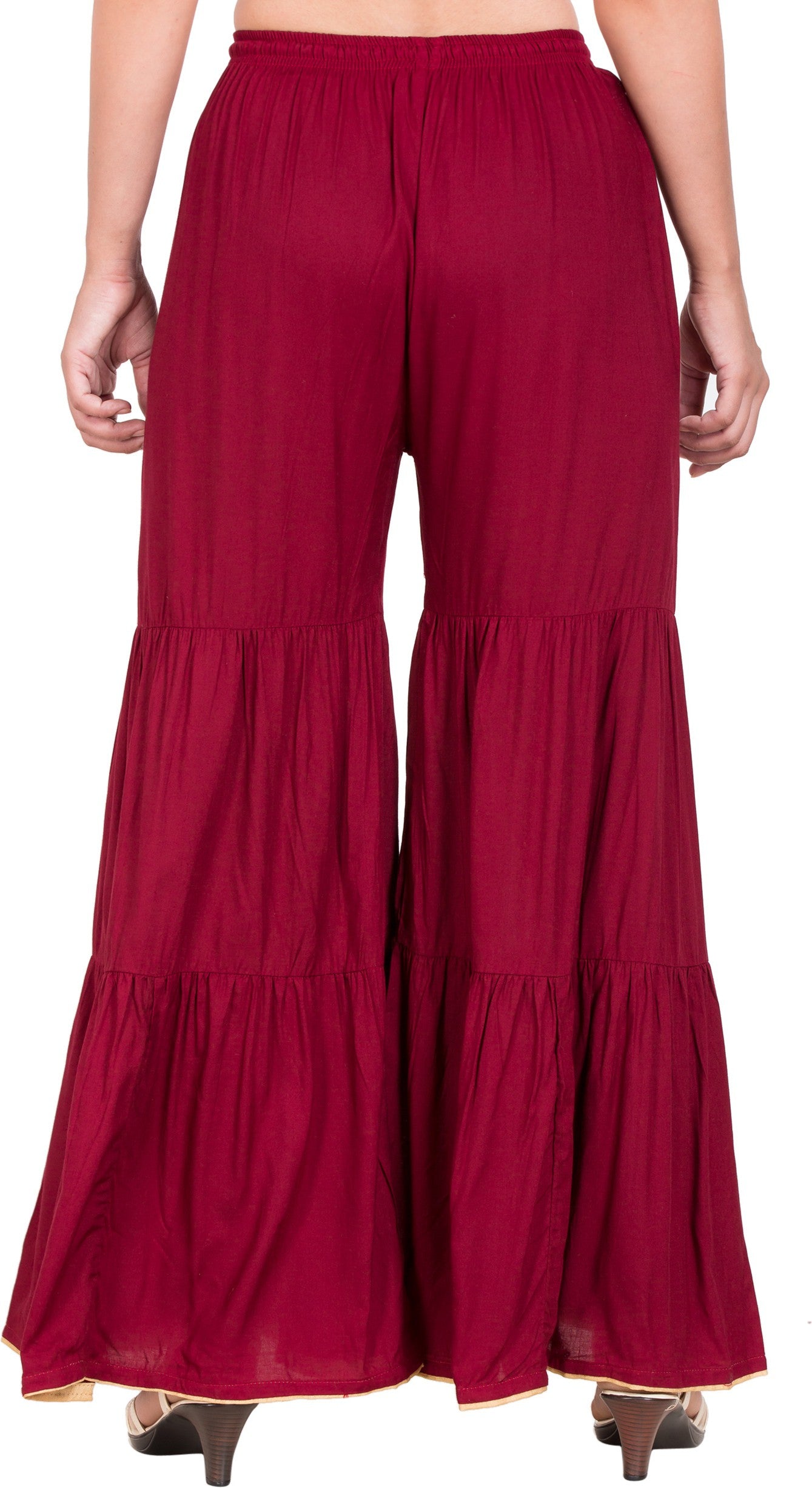 PAVONINE Maroon Color Solid 3-Panels Flared Sharara - Distacart