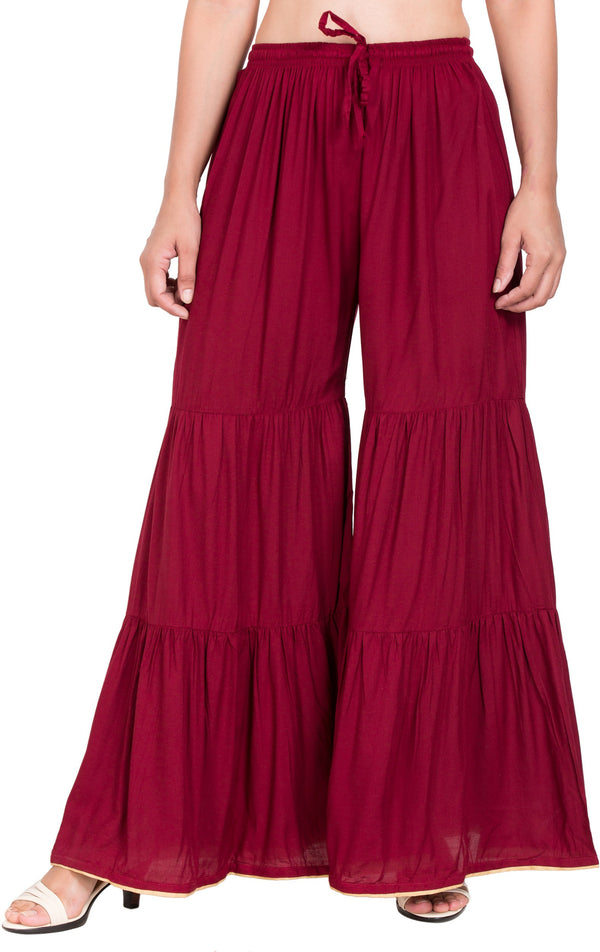 PAVONINE Maroon Color Solid 3-Panels Flared Sharara - Distacart