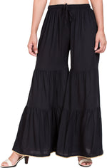 Thumbnail for PAVONINE Black Color Solid 3-Panels Flared Sharara - Distacart