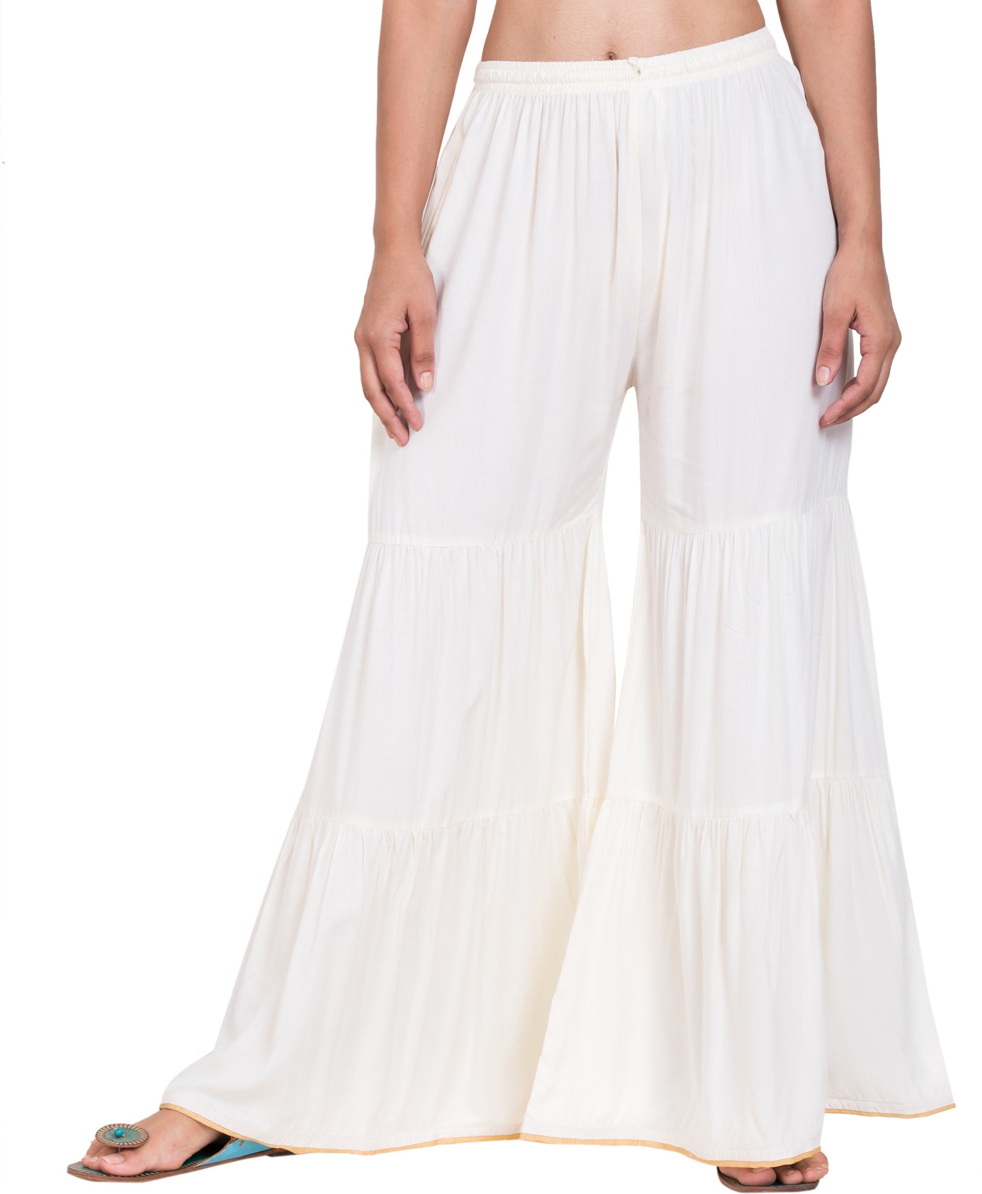 PAVONINE White Color Solid 3-Panels Flared Sharara - Distacart