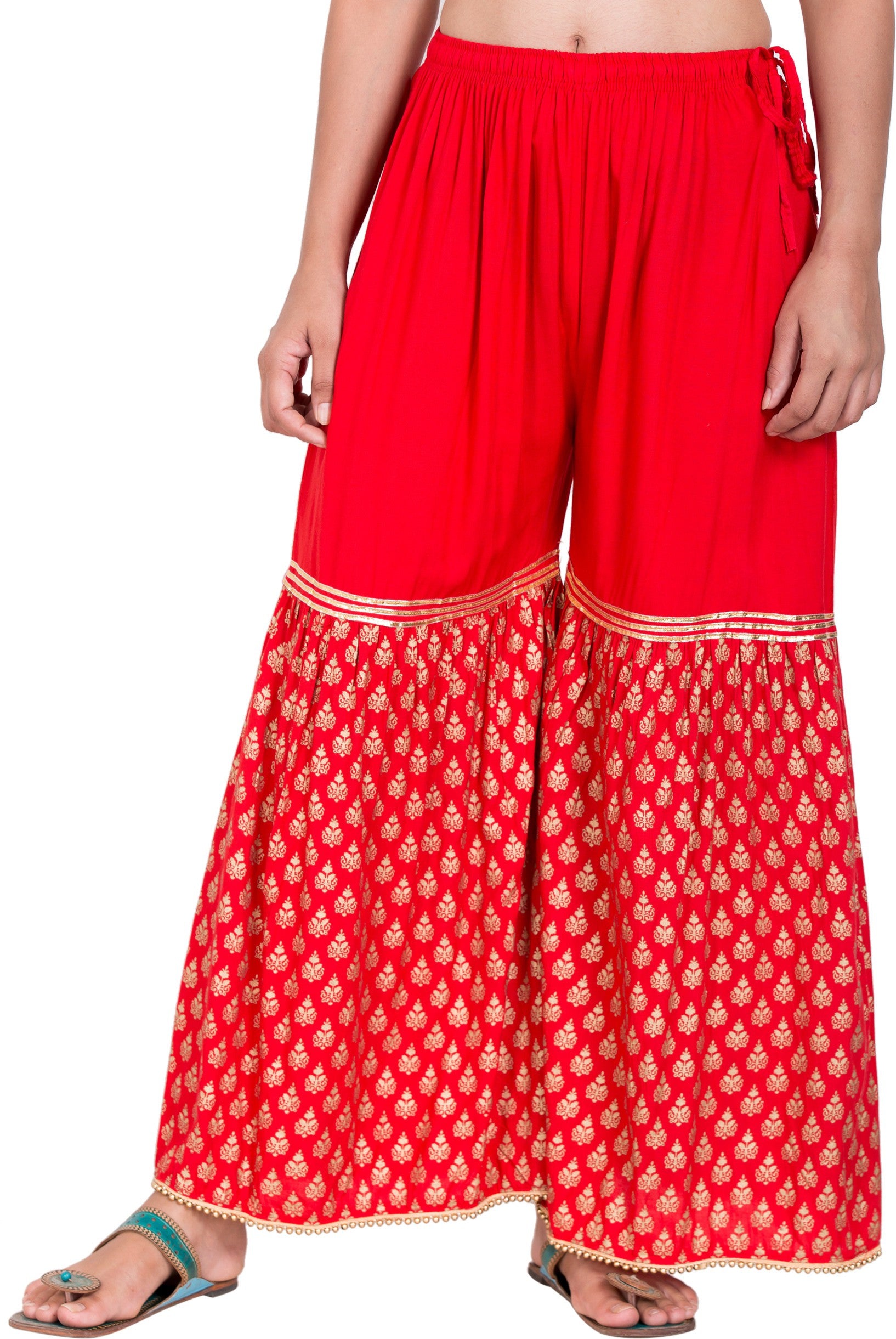 PAVONINE Red Color 3-Panels Sequence Printed Flared Sharara For Women & Girls - Distacart