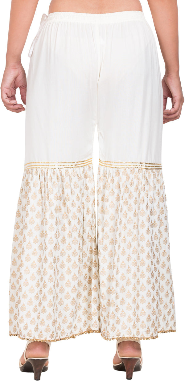 PAVONINE Off-White Color 3-Panels Sequence Printed Flared Sharara For Women & Girls - Distacart