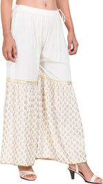 Thumbnail for PAVONINE Off-White Color 3-Panels Sequence Printed Flared Sharara For Women & Girls - Distacart