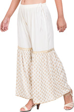 Thumbnail for PAVONINE Off-White Color 3-Panels Sequence Printed Flared Sharara For Women & Girls - Distacart