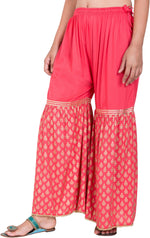 Thumbnail for PAVONINE Gajri Color 3-Panels Sequence Printed Flared Sharara For Women & Girls - Distacart
