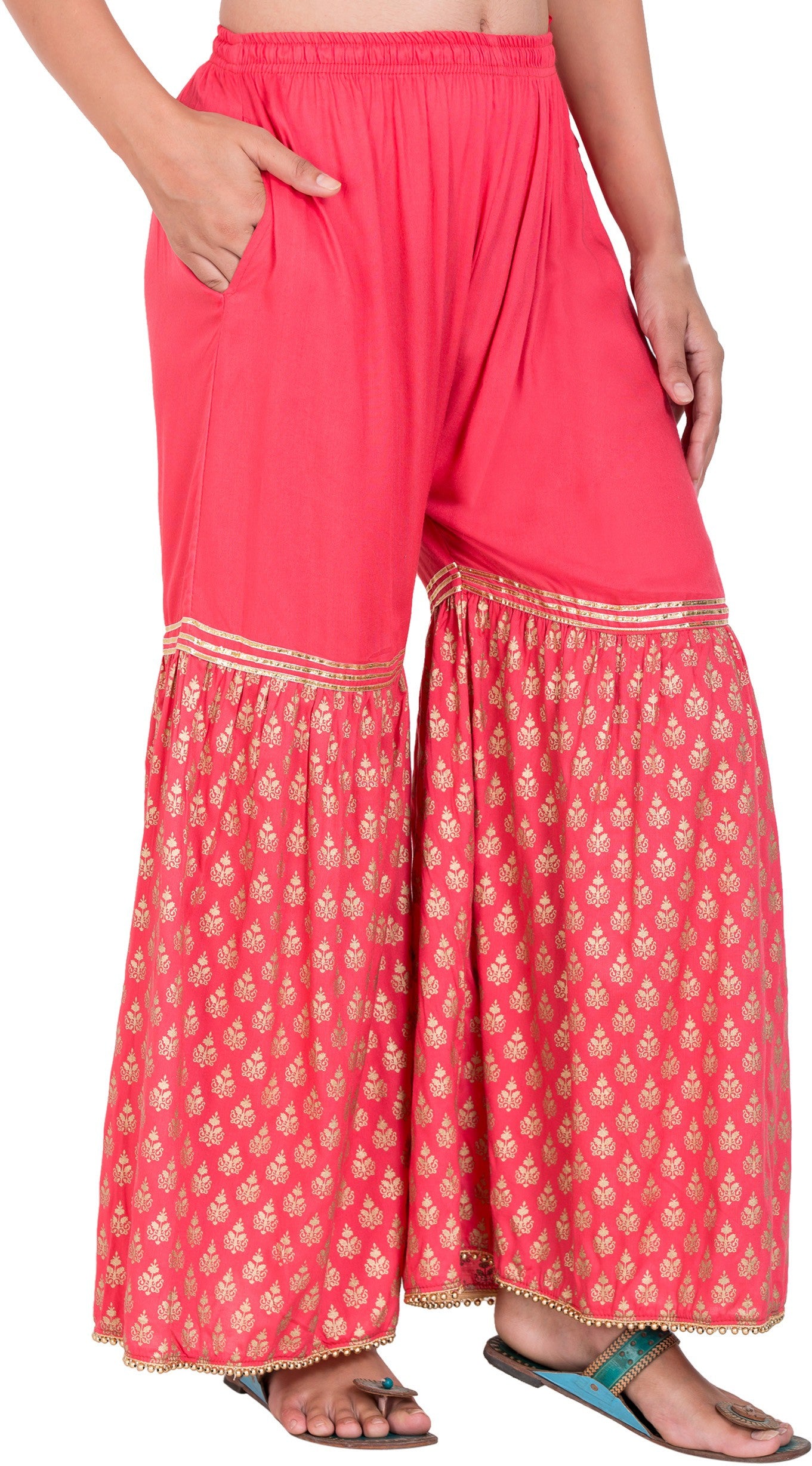 PAVONINE Gajri Color 3-Panels Sequence Printed Flared Sharara For Women & Girls - Distacart