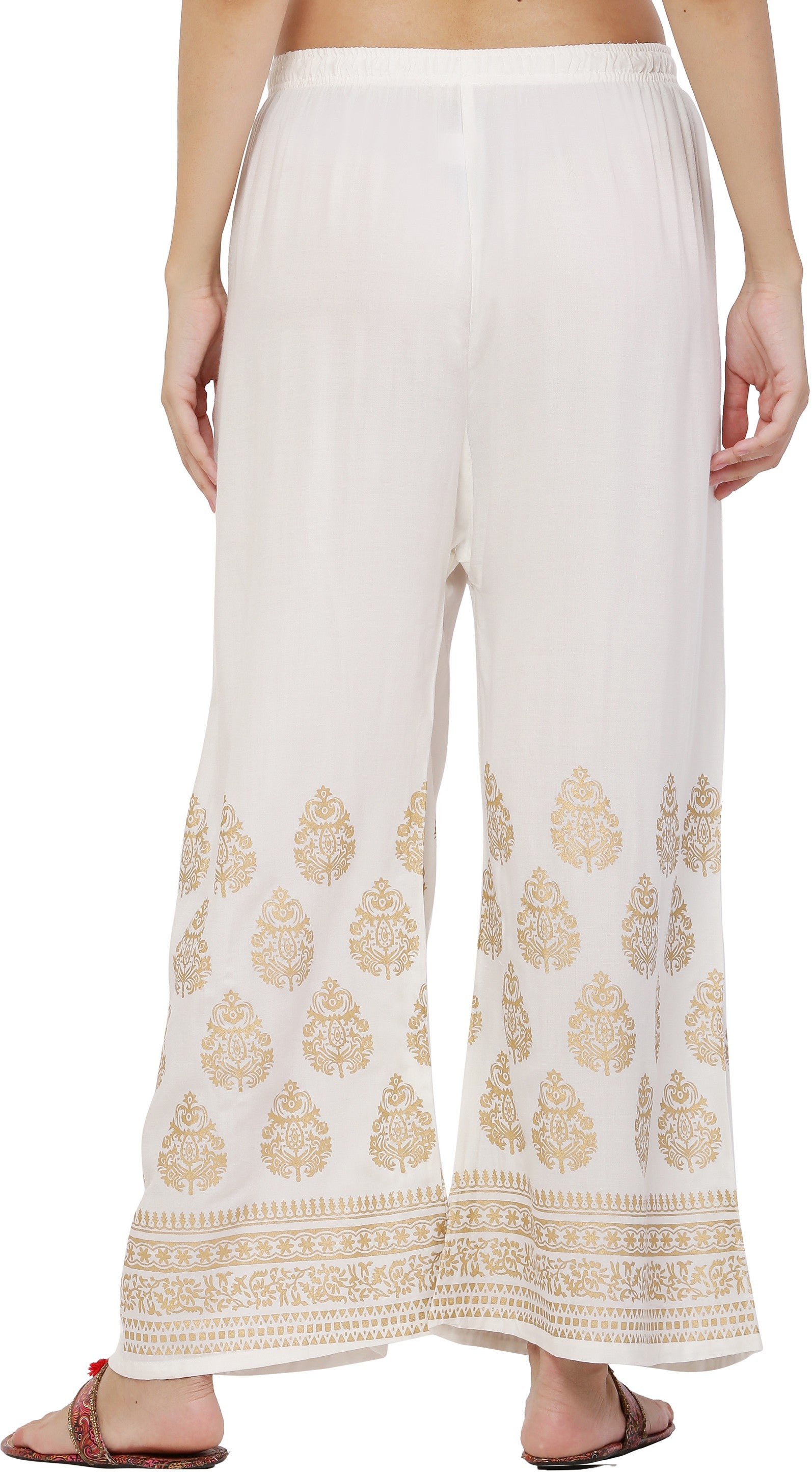 PAVONINE White Color Golden Printed Rayon Fabric Sharara For Women & Girls - Distacart