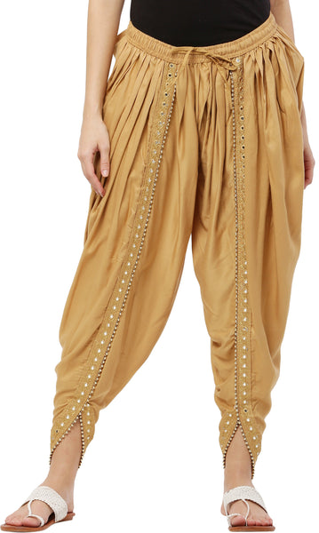 PAVONINE Beige Color Embellished Beetel Rayon Fabric Patiala For Women & Girls - Distacart
