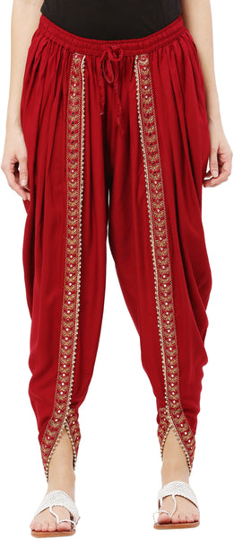 PAVONINE Maroon Color Embellished Beetel Rayon Fabric Patiala For Women & Girls - Distacart