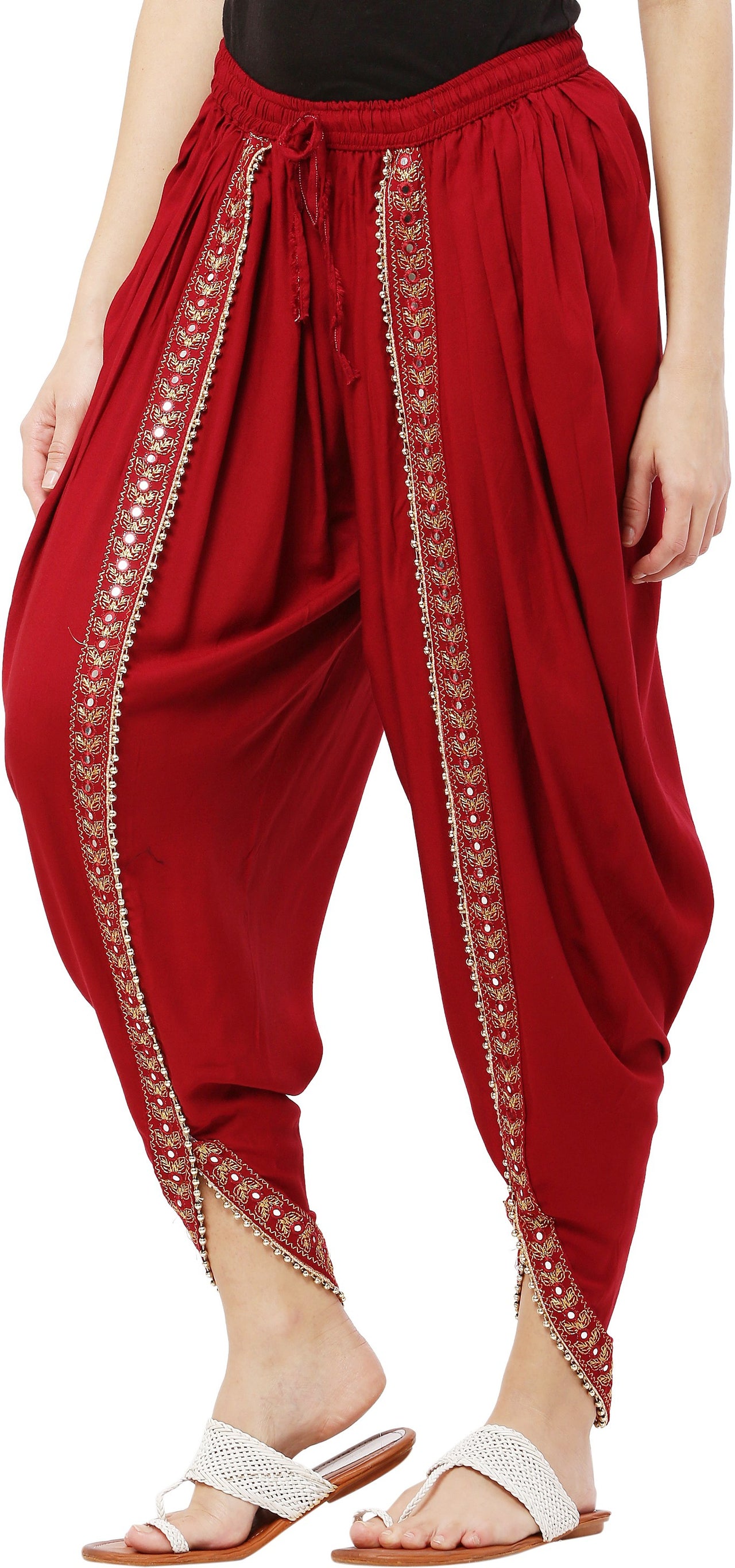 PAVONINE Maroon Color Embellished Beetel Rayon Fabric Patiala For Women & Girls - Distacart