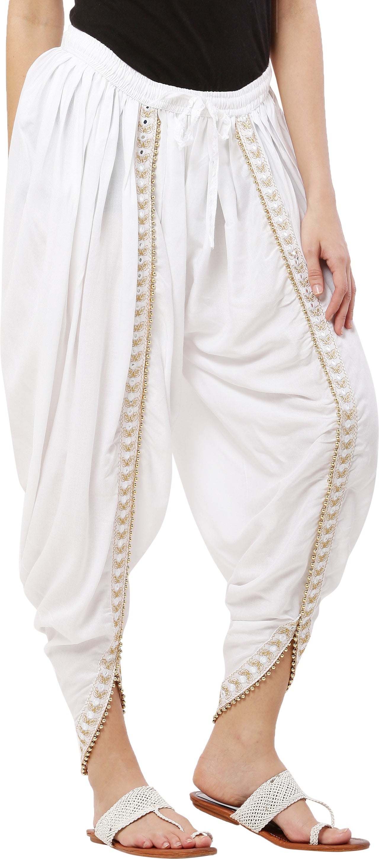 PAVONINE White Color Embellished Beetel Rayon Fabric Patiala For Women & Girls - Distacart