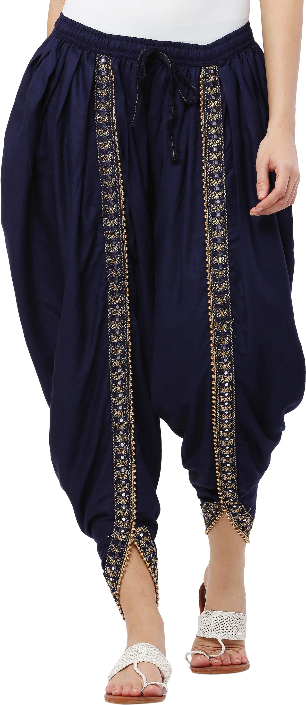 PAVONINE Navy Blue Color Embellished Beetel Rayon Fabric Patiala For Women & Girls - Distacart