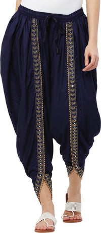 Thumbnail for PAVONINE Navy Blue Color Embellished Beetel Rayon Fabric Patiala For Women & Girls - Distacart