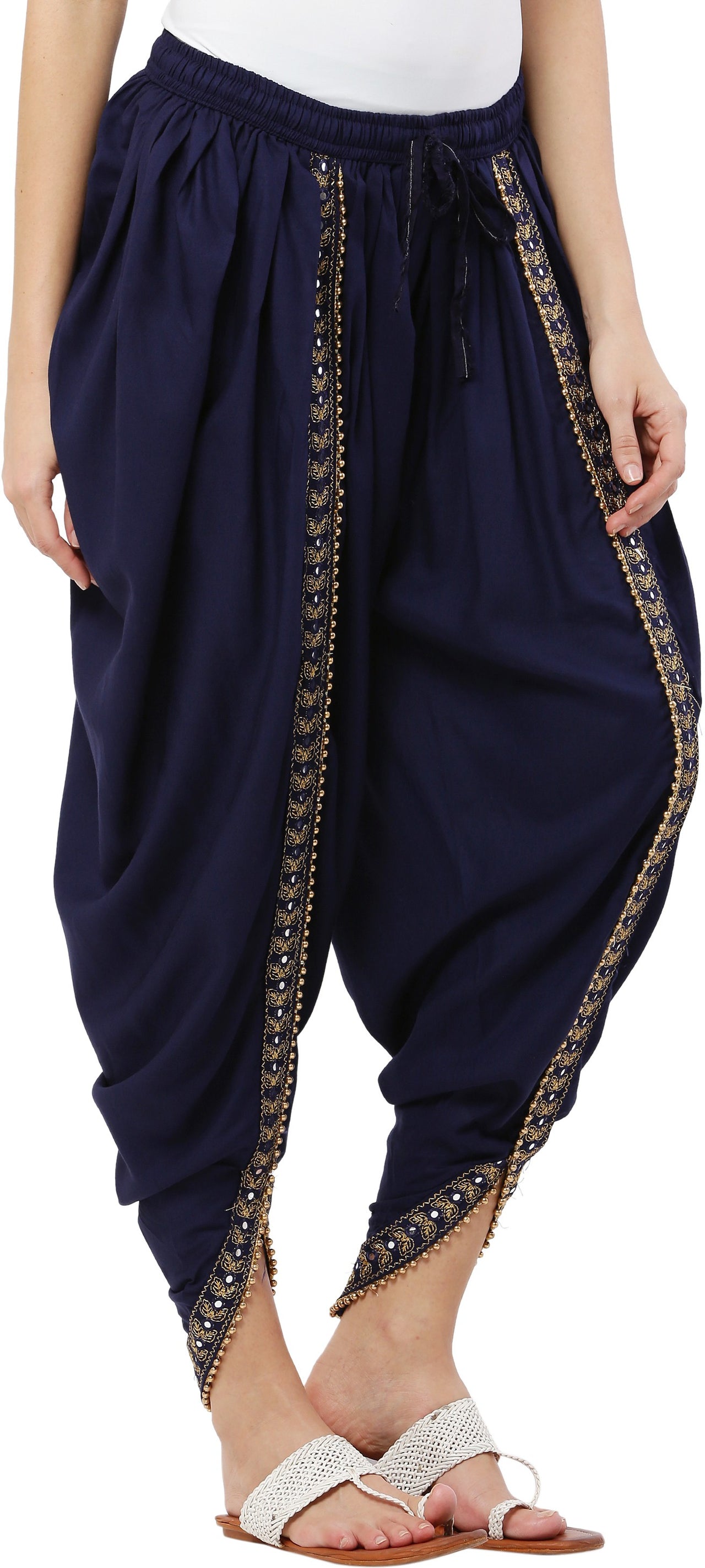 PAVONINE Navy Blue Color Embellished Beetel Rayon Fabric Patiala For Women & Girls - Distacart