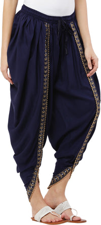 Thumbnail for PAVONINE Navy Blue Color Embellished Beetel Rayon Fabric Patiala For Women & Girls - Distacart