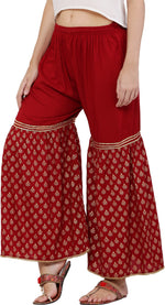 Thumbnail for PAVONINE Maroon Color 3-Panels Sequence Printed Flared Sharara For Women & Girls - Distacart