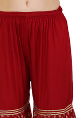 Thumbnail for PAVONINE Maroon Color 3-Panels Sequence Printed Flared Sharara For Women & Girls - Distacart