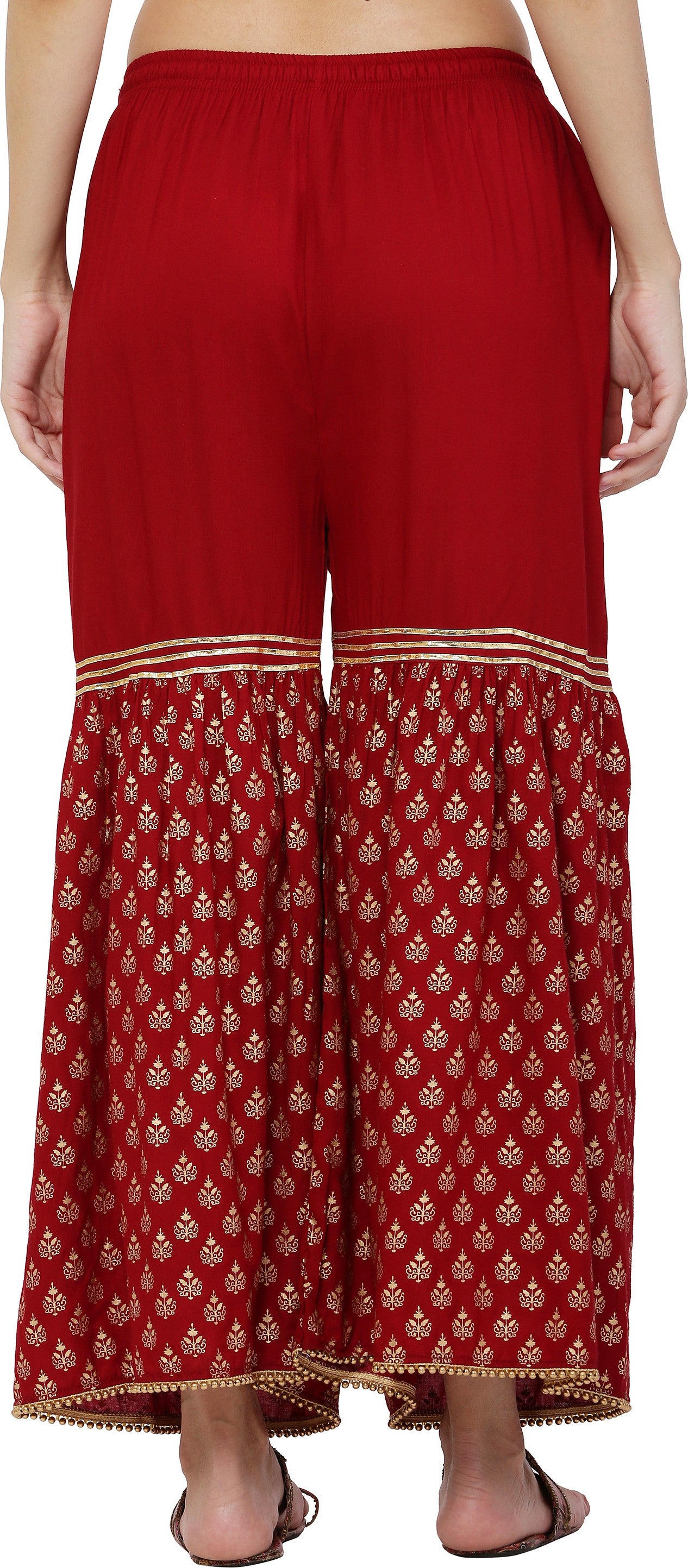 PAVONINE Maroon Color 3-Panels Sequence Printed Flared Sharara For Women & Girls - Distacart