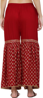 Thumbnail for PAVONINE Maroon Color 3-Panels Sequence Printed Flared Sharara For Women & Girls - Distacart