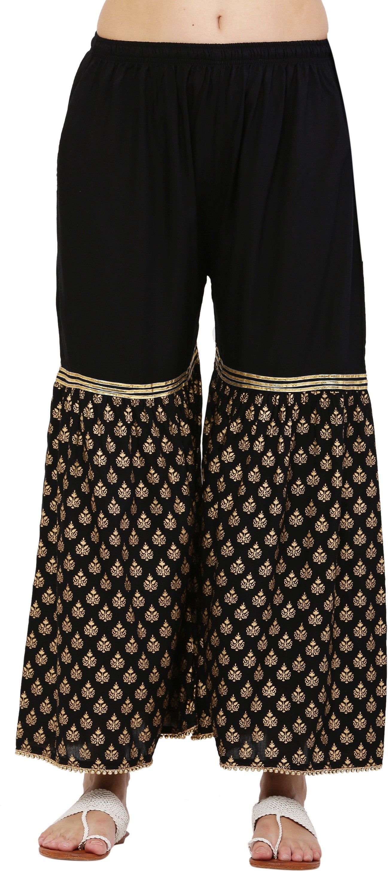 PAVONINE Black Color 3-Panels Sequence Printed Flared Sharara For Women & Girls - Distacart