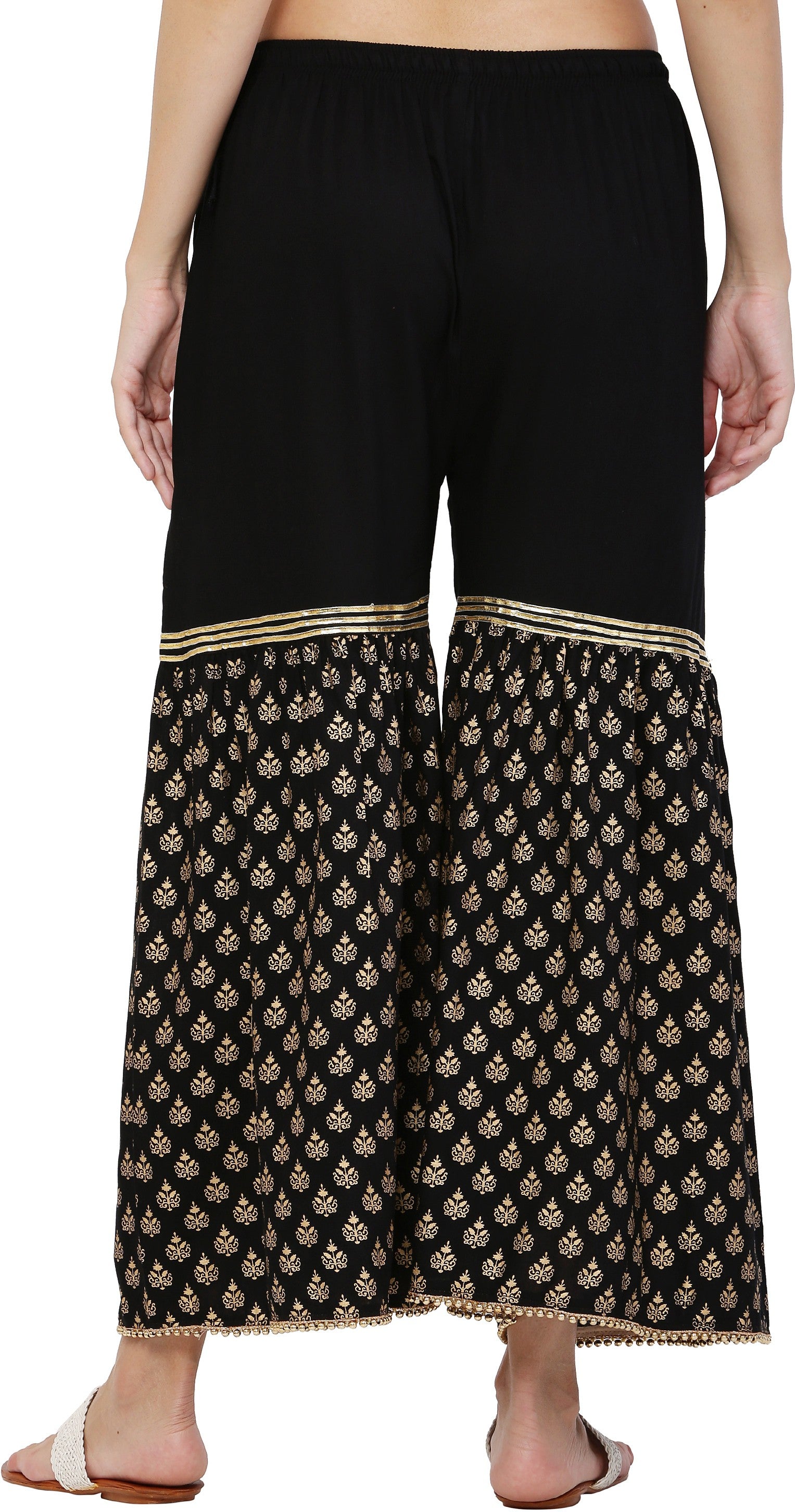 PAVONINE Black Color 3-Panels Sequence Printed Flared Sharara For Women & Girls - Distacart