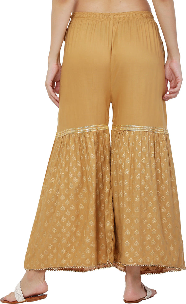 PAVONINE Beige Color 3-Panels Sequence Printed Flared Sharara For Women & Girls - Distacart
