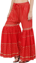 Thumbnail for PAVONINE Red Color 3-Panels Golden Printed Flared Sharara For Women & Girls - Distacart