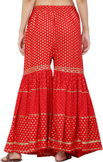 Thumbnail for PAVONINE Red Color 3-Panels Golden Printed Flared Sharara For Women & Girls - Distacart
