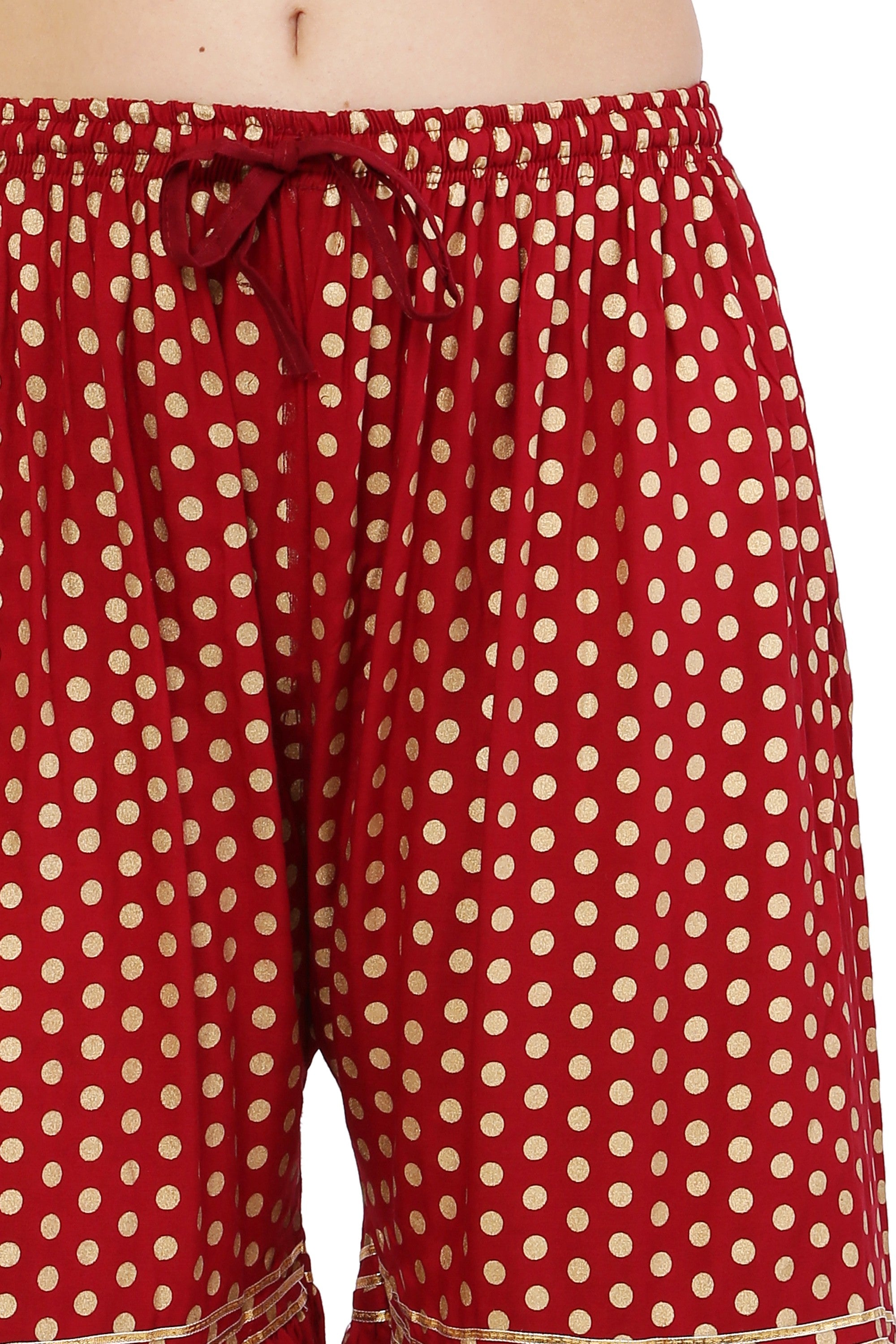PAVONINE Maroon Color 3-Panels Golden Printed Flared Sharara For Women & Girls - Distacart