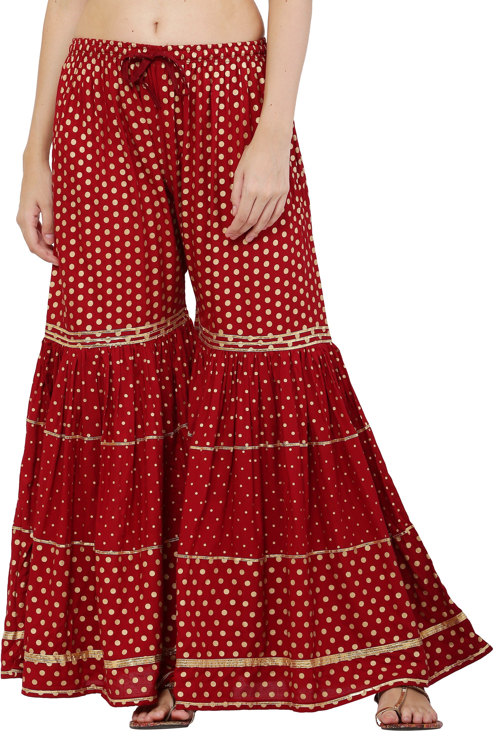 PAVONINE Maroon Color 3-Panels Golden Printed Flared Sharara For Women & Girls - Distacart