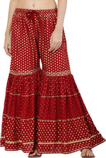 Thumbnail for PAVONINE Maroon Color 3-Panels Golden Printed Flared Sharara For Women & Girls - Distacart
