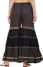 Thumbnail for PAVONINE Black Color 3-Panels Golden Printed Flared Sharara For Women & Girls - Distacart