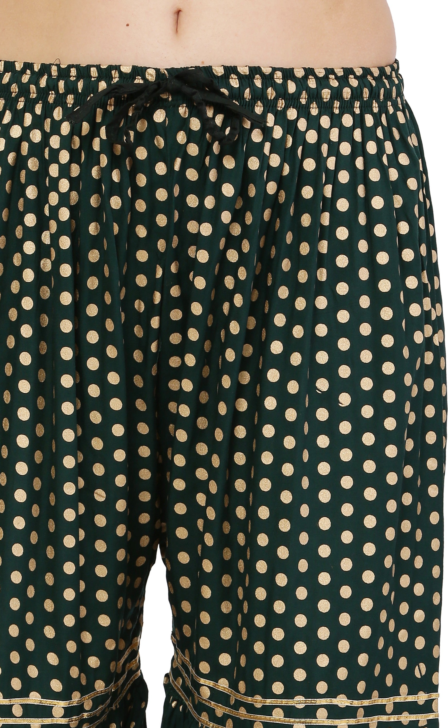 PAVONINE Bottle Green Color 3-Panels Golden Printed Flared Sharara For Women & Girls - Distacart