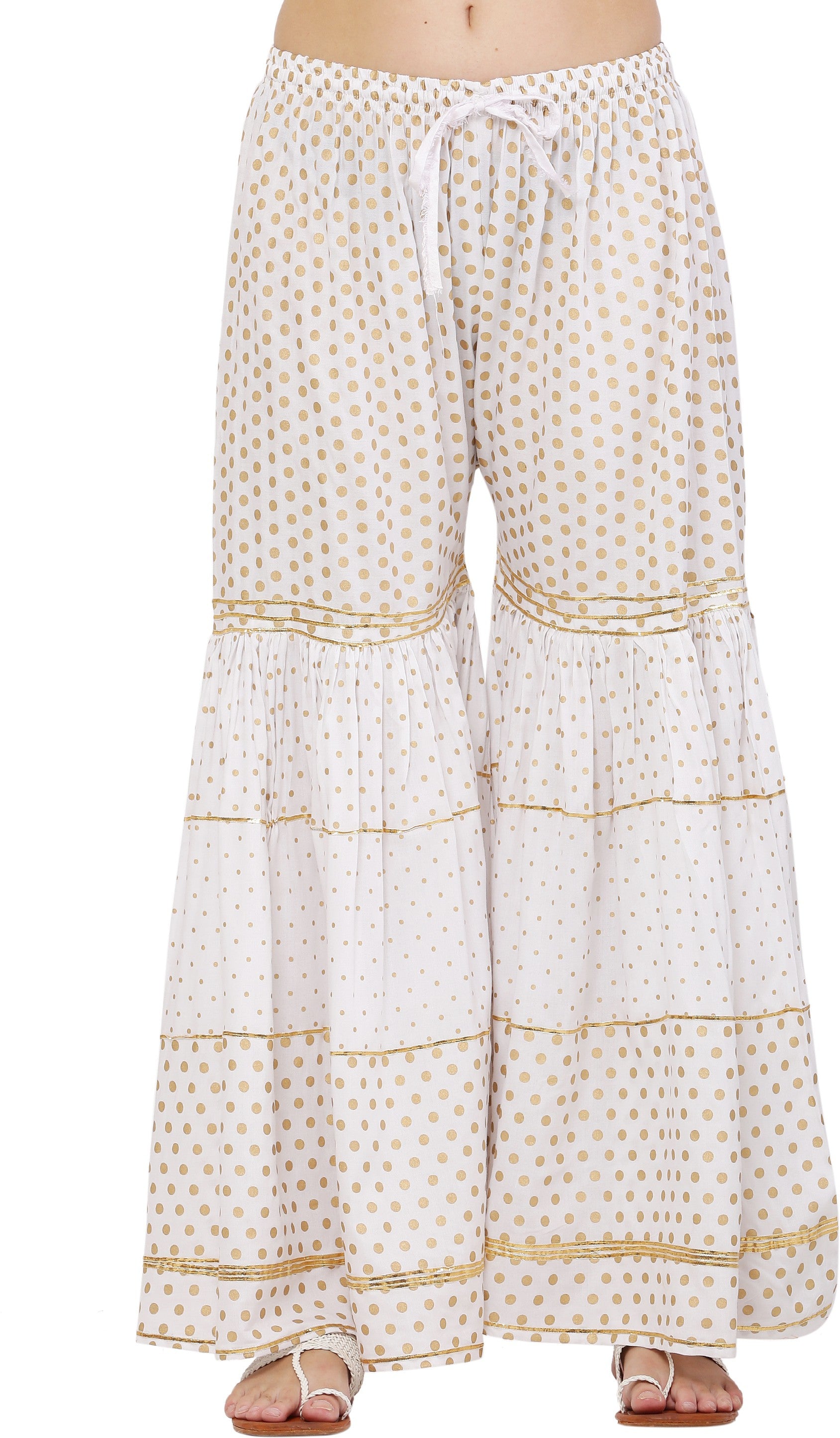 PAVONINE White Color 3-Panels Golden Printed Flared Sharara For Women & Girls - Distacart