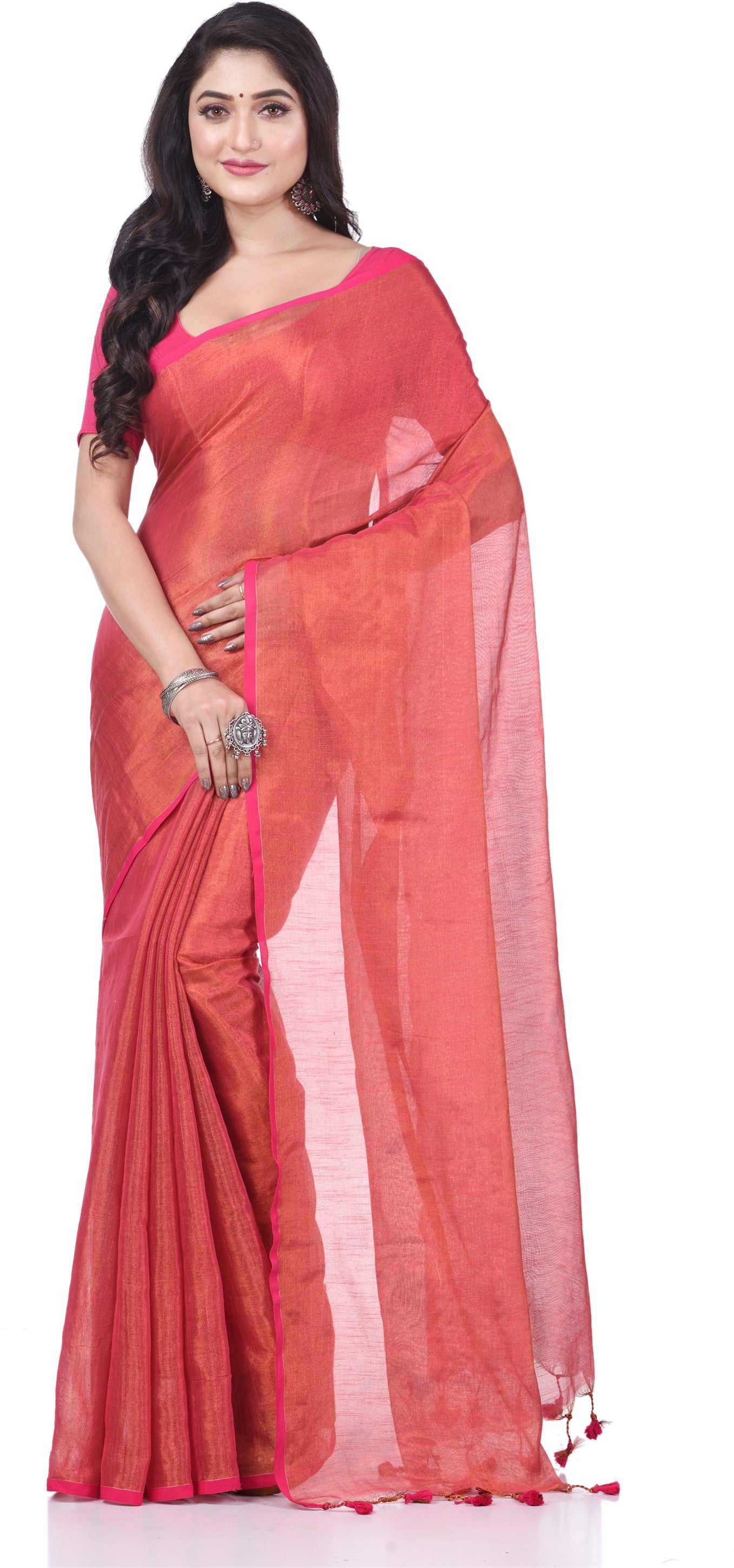 Desh Bidesh Woven Handloom Handloom Pure Cotton Saree (Red) - Distacart