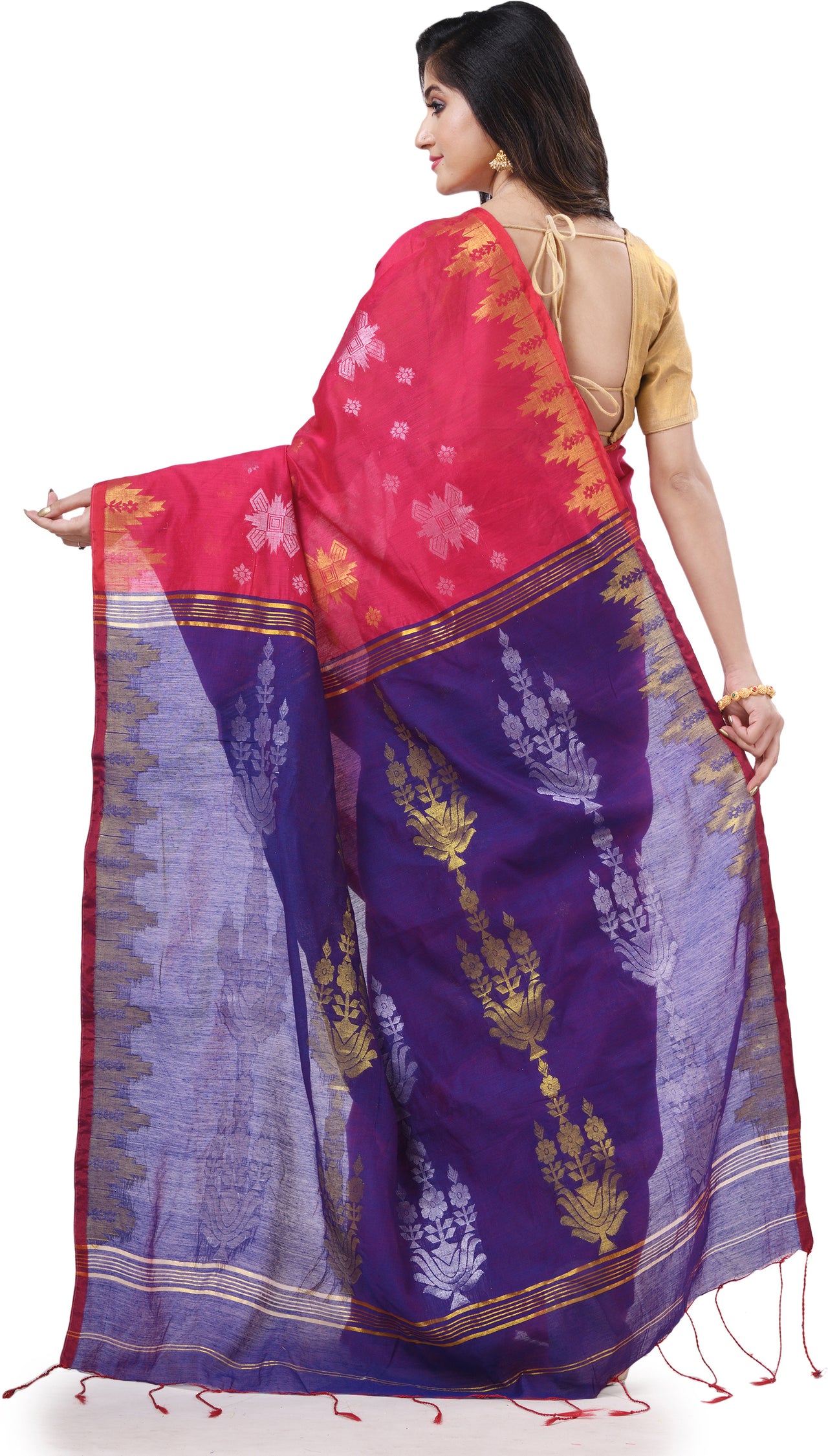 Desh Bidesh Woven Handloom Cotton Silk Saree (Pink) - Distacart