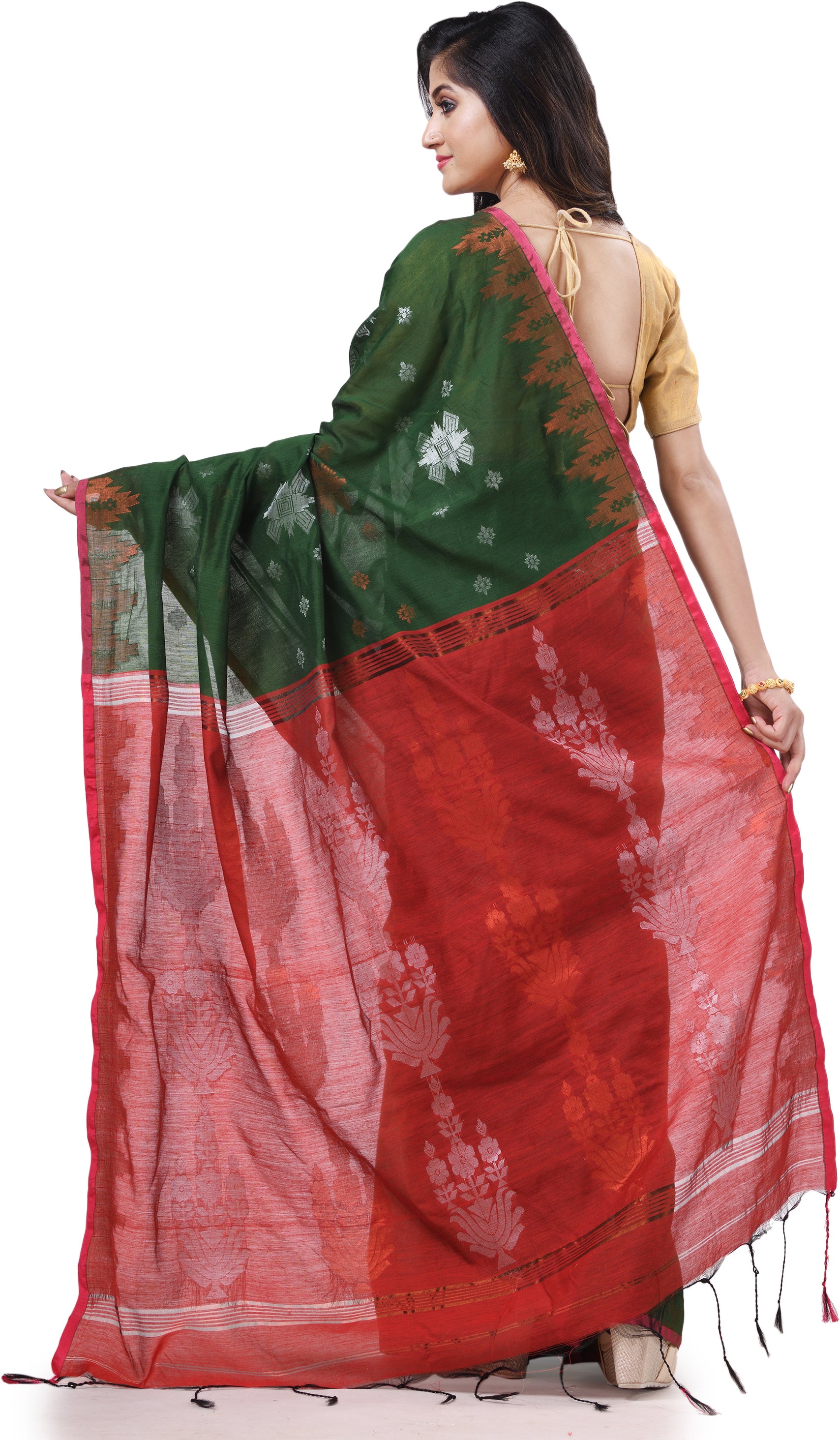 Desh Bidesh Woven Handloom Cotton Silk Saree (Green) - Distacart